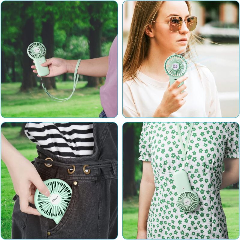 Photo 1 of  Handheld Fan Mini Portable Fan Powerful Personal Fans Speed Adjustable Battery Operated USB Rechargeable Eyelash Fan for Kids Women Men Indoor Outdoor Travel Cooling, Green