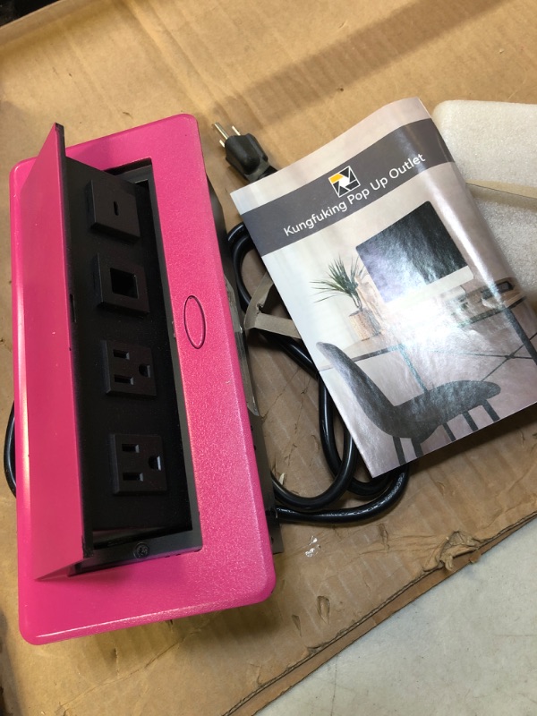 Photo 2 of PINK UL Listed Power Strip, Kungfuking Pop Up Power Cover Box Desktop Socket with Dual USB Charging Ports, Stainless Steel Receptacle Outlet for Conference Room Countertop  color pink 