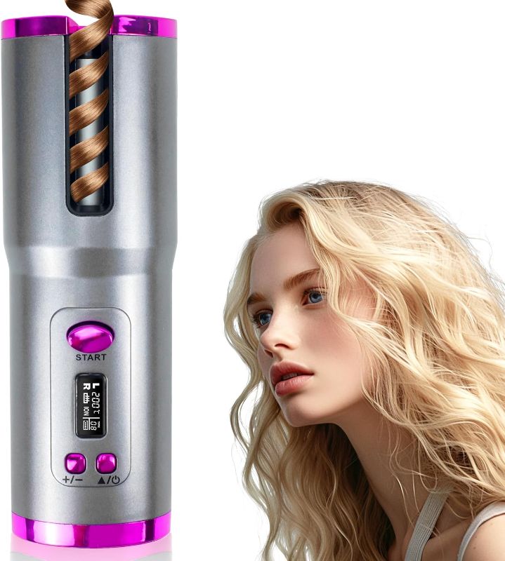 Photo 1 of Cordless Automatic Curling Iron,Ceramic Auto Hair Curler with LCD Display 6 Temps & Timers,Portable USB Rechargeable Curling Iron Wand,Detangle & Scald-Free,Fast Heating for Hair Styling