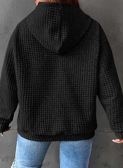 Photo 1 of  Womens Plus Size Hoodies Tops Casual Long Sleeve Drawstring Waffle Pullover Sweatshirt with Pocket (1X-5X)
