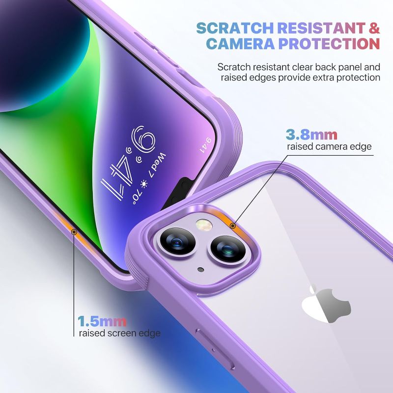 Photo 1 of Diaclara Designed for iPhone 14 Case, Full Body Rugged Case with Built-in Touch Sensitive Anti-Scratch Screen Protector, with Camera Lens Protector for iPhone 14 6.1" (Peri Purple)
