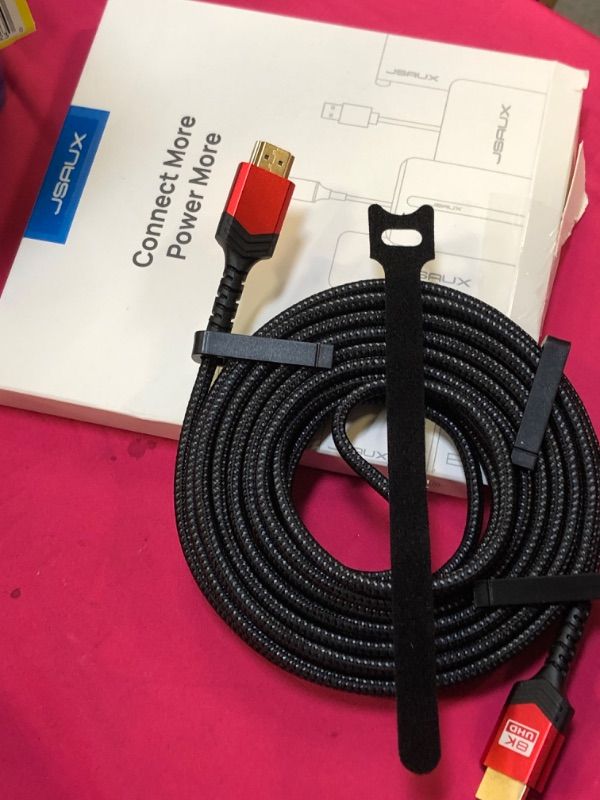 Photo 1 of JSAUX Long HDMI Cable 15FT, HDMI 2.1 8K&4K Ultra High Speed Cords 48Gbps(8K@60Hz 7680x4320, 4K@120Hz) eARC HDR10 HDCP 2.2 & 2.3 3D, Compatible for PS5/PS4/X-Box/Roku TV/HDTV/Blu-ray/LG/Samsung QLED 15ft Red 1