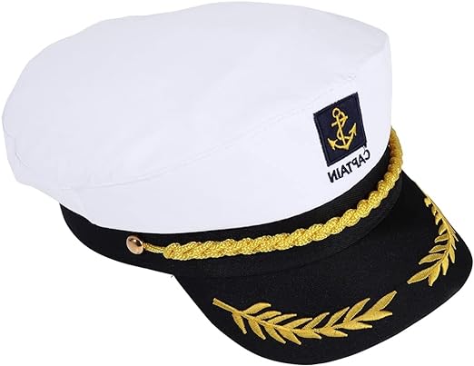 Photo 1 of  White Captain's Hat Adult Yacht Military Hats Boat Skipper Ship Sailor Captain Costume Hat adjustable Cap Navy Marine