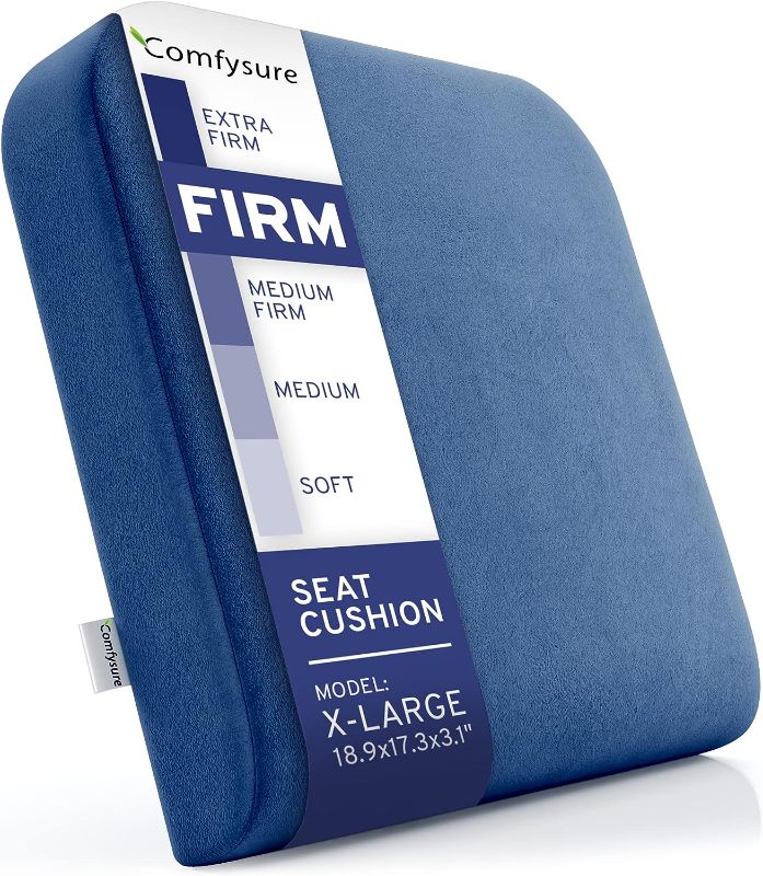 Photo 1 of ComfySure Extra Large Firm Seat Cushion Pad for Bariatric Overweight Users - Firm Memory Foam Chair Support Pillow for Wheelchair, Office & Car 19”x18”x3