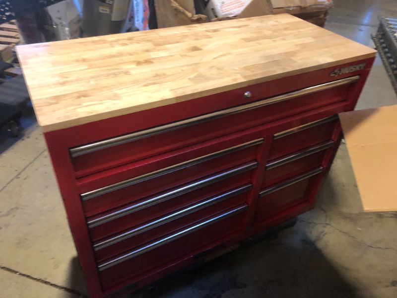 Photo 2 of 42 in. W x 18.1 in. D 8-Drawer Red Mobile Workbench Cabinet with Solid Wood Top
