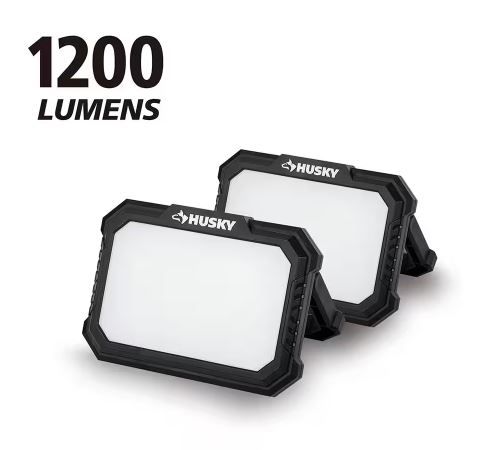 Photo 1 of Husky 1200 Lumens Rechargeable Magnetic Utility Light (2-Pack ), Black
