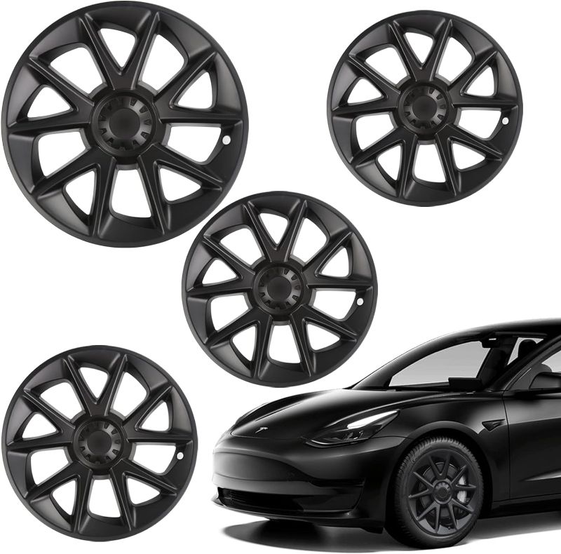 Photo 1 of Terfulnel 19 Inch Hubcap Fit 2017-2022 Tesla Model Y Wheel Covers 4PCS Replacement Hub Caps Protector Cover for Car Decoration Modifications (19 Inch, 19 Inches - Wrapped Models - Glossy Black) 19 Inch 19 Inches - Wrapped Models - Glossy Black