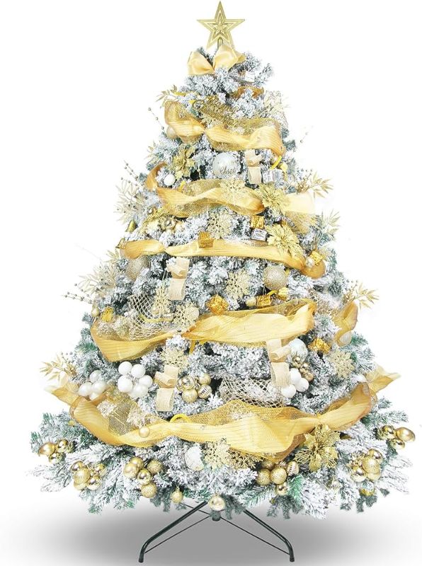 Photo 1 of Amazon.com: WTOR Snow Flocked Christmas Tree 7.5ft with Decorations