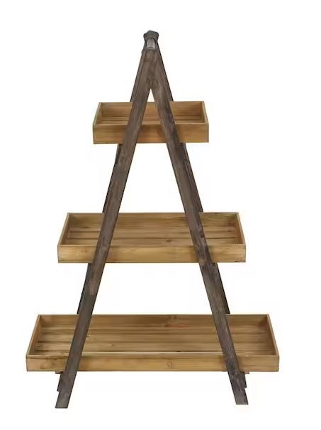 Photo 1 of 36.22 in. Brown Specialty Wood Ladder Outdoor/Indoor Plant Stand (3-Tier)
