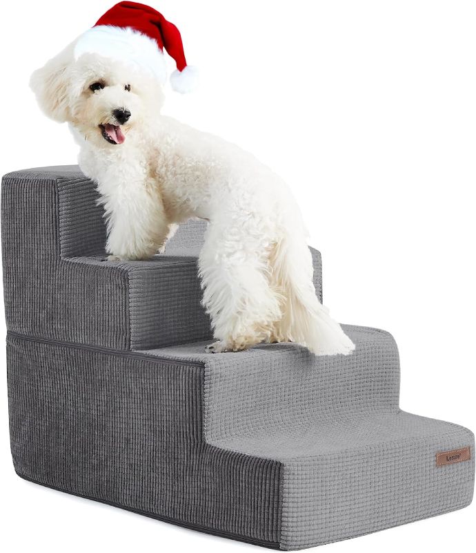 Photo 1 of Lesure Dog Stairs for Small Dogs - Pet Stairs for High Beds and Couch, Folding Pet Steps with CertiPUR-US Certified Foam for Cat and Doggy, Non-Slip Bottom Dog Steps, Grey, 4 Steps
