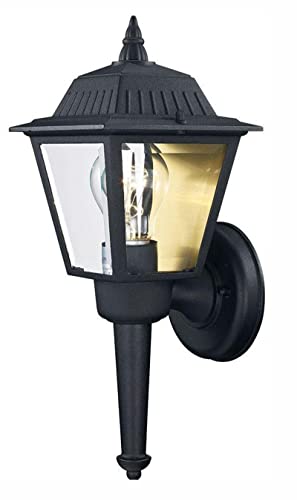 Photo 1 of 1-Light Black Outdoor Sconce Lantern with Clear Glass
