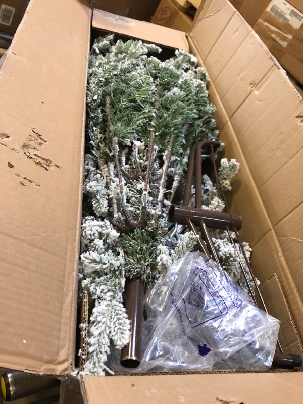 Photo 2 of [ Very Thick & Realistic Feel ] 6 Feet Pre-Lit Snow Flocked Aspen Artificial Christmas Tree, 965 Branch Snowy Tips, 340 Warm Lights,Heavily Flocked, Metal Stand and Hinged Branches Xmas Holiday Decor