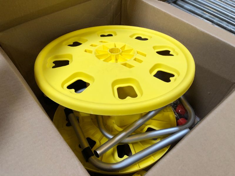 Photo 2 of Aatraay Garden Hose Reel Cart Yellow Hose Reel Cart Water Hose Cart Holds 30m of Water Pipe