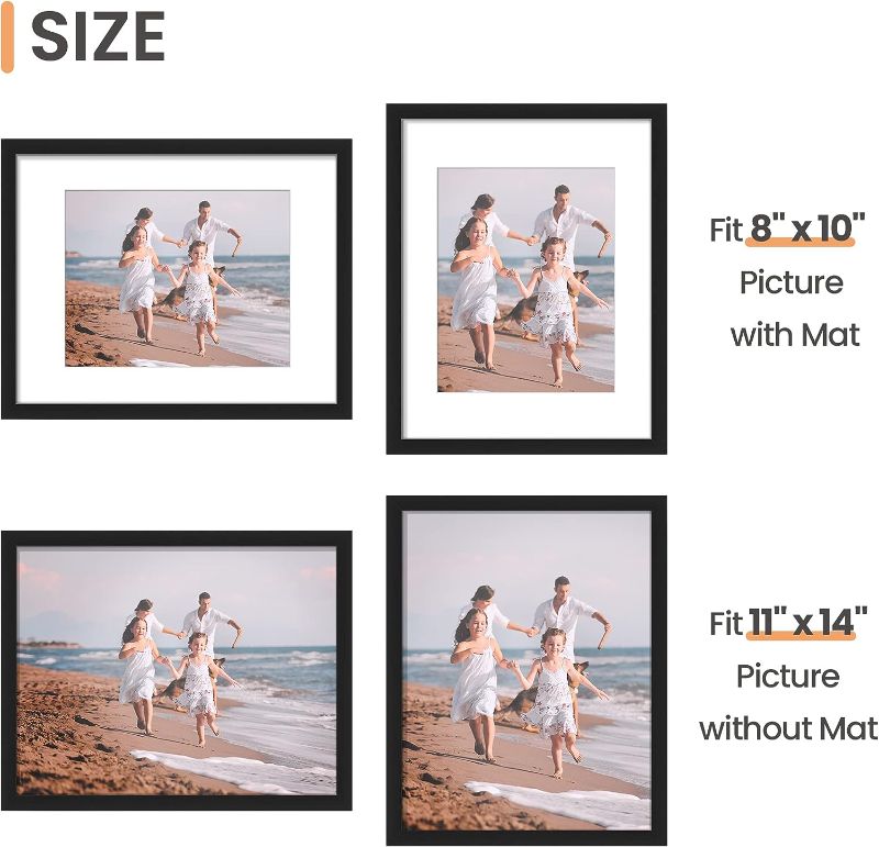 Photo 1 of 11x14 Picture Frame, Display Pictures 8x10 with Mat or 11x14 Without Mat, Wall Gallery Photo Frame, Black