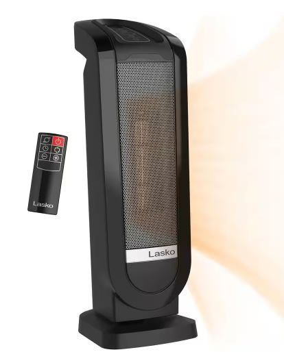 Photo 1 of 1500W 22 in. Black Electric Tower Oscillating Ceramic Space Heater with Digital Display, Timer and Remote Control
