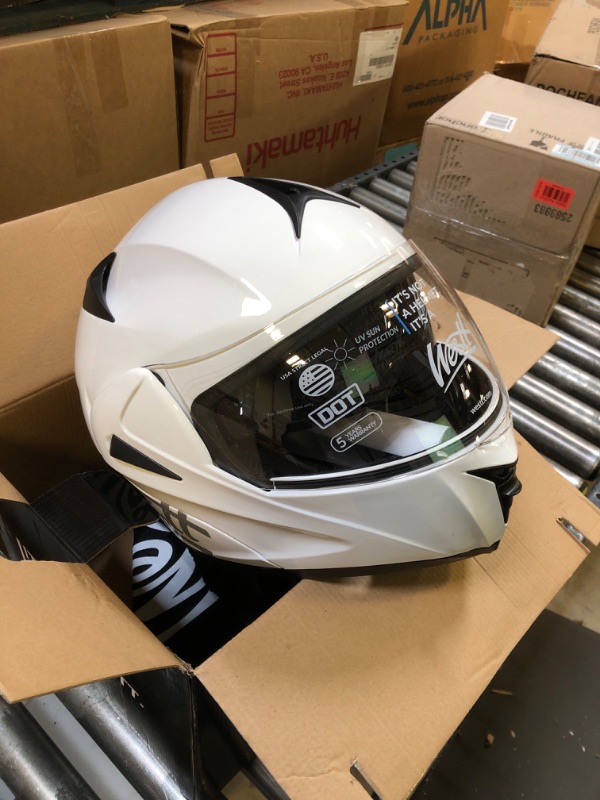 Photo 2 of Westt Dirtbike Helmets for Men - ATV Helmets for Adults Motorcycle - Motorcycle Helmets Dual Visor Liftable Chin Full Face Snowmobile DOT Helmet(S/White Torque) S (21.65-22.05 in) White