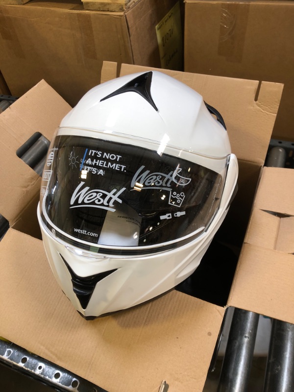 Photo 3 of Westt Dirtbike Helmets for Men - ATV Helmets for Adults Motorcycle - Motorcycle Helmets Dual Visor Liftable Chin Full Face Snowmobile DOT Helmet(S/White Torque) S (21.65-22.05 in) White