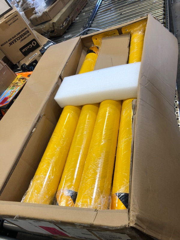 Photo 2 of Pioneerworks Safety Bollard 4 Packs,48 Inch Height Bollard Post, 4.5 Inch Diameter, Yellow Safety Steel Bollard Post with 16 Anchor Bolts, for Traffic Control, Driveway Barrier, Parking Pole