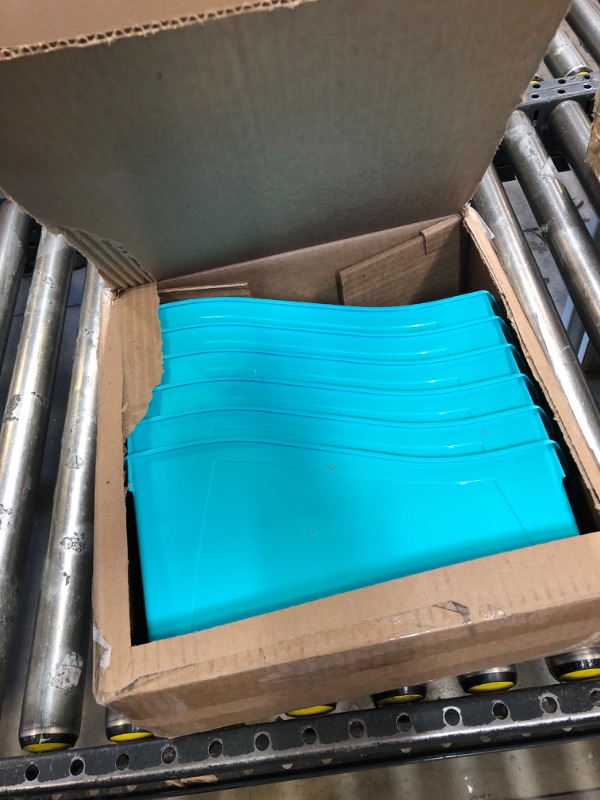 Photo 1 of Storex Small Book Bin, Linking Storage Bin, Dry Erase Surface, 11.75" x 8.5" x 4.5" STEM Turquoise 6-Pack Teal 6-Pack Small Bin