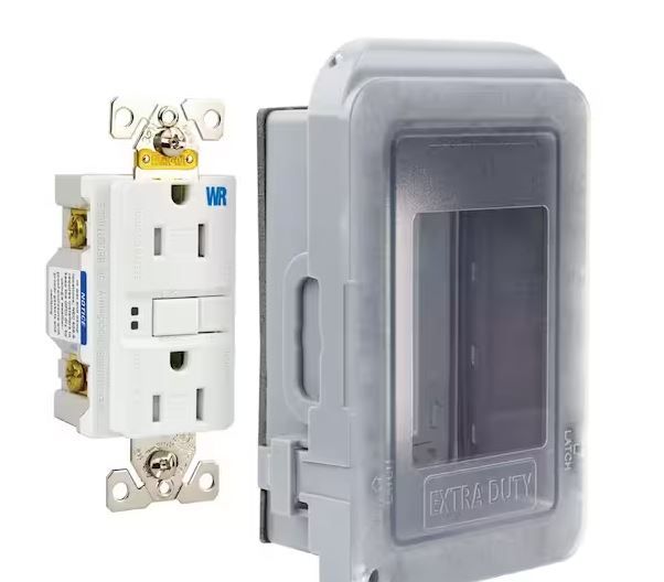 Photo 1 of 1-Gang Extra Duty Non-Metallic Low Profile While-In-Use Weatherproof Horizontal/Vertical Receptacle Cover and GFCI, Gray
