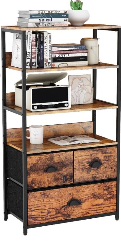 Photo 1 of 4-Tier Storage Shelf Unit with 3 Drawers, 2 Tiers Shelves Wood Floor Cabiet with Sturdy Frame