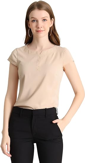 Photo 1 of Allegra K Women's Casual Round Neck Cap Sleeve Top Blouse L
