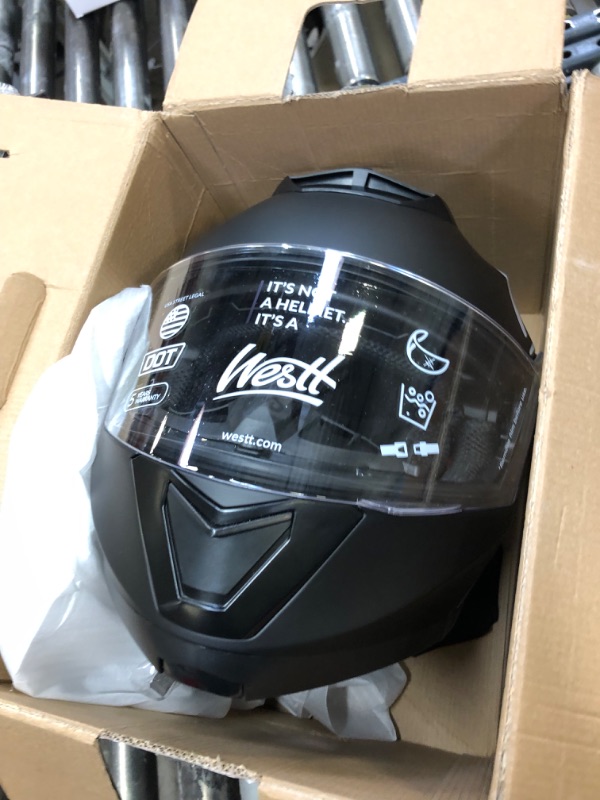 Photo 2 of Westt Torque X Motorcycle Helmet - Full Face Flip Up Helmet for Motorbike Scooter Moped with Double Visor DOT Certified S (20.86-21.25 in) Matte Black S (20.86-21.25 in) Black