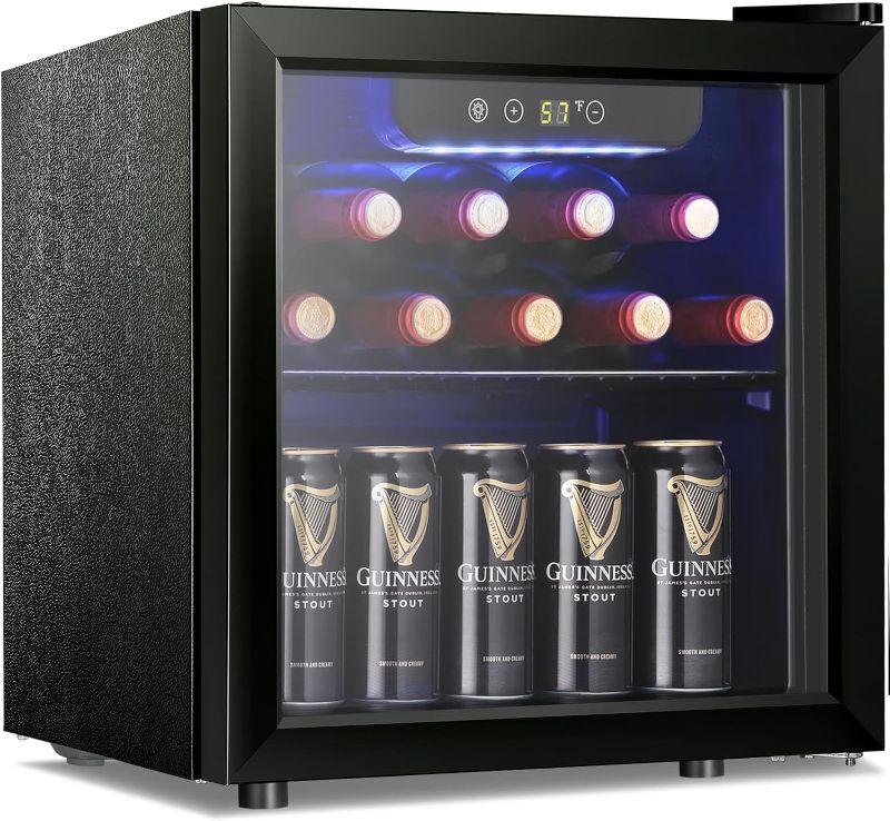 Photo 1 of Antarctic Star 12 Bottle 48 Can Wine Cooler/Cabinet Beverage Refrigerator Mini Fridge Low Noise Clear Glass Door Counter Top Cellar for Beer Soda Bar 1.3 cu.ft Black
