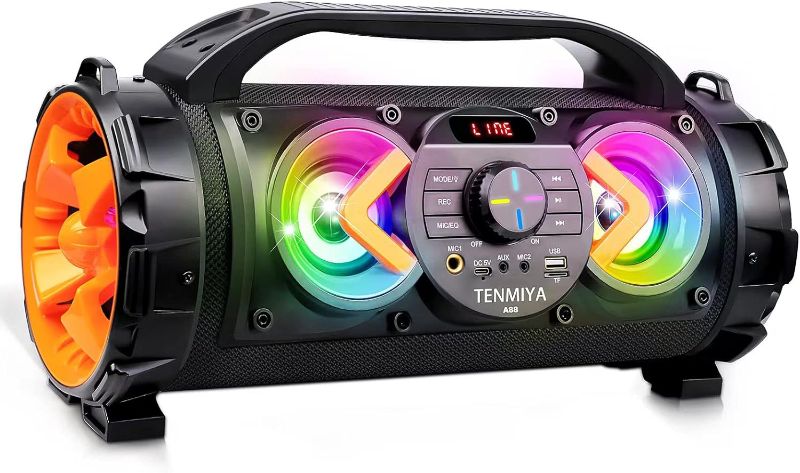 Photo 1 of TENMIYA Bluetooth Speakers, Wireless Speakers with Bluetooth 5.0, 70W Loud Stereo Sound, Colorful Lights, Subwoofer, FM Radio, Microphone, Remote, USB Playback. Portable Boombox for Party, Outdoor
