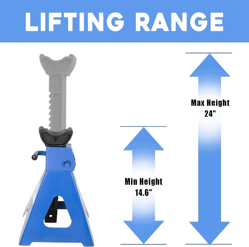 Photo 1 of 6 Ton (12,000 LBs) Automotive Jack Stand,Heavy Duty Steel Car Lifting Stand for Garages,Repair Shops,Adjustable Height 14.6"- 24",1 