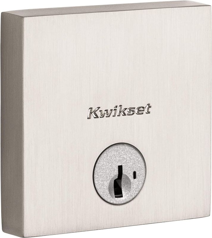 Photo 1 of Kwikset Downtown Deadbolt Lock, Satin Nickel Square Exterior Keyed Front Entry Door, Pick Resistant SmartKey Rekey Security, Single Cylinder Dead Bolt, with Microban Protection