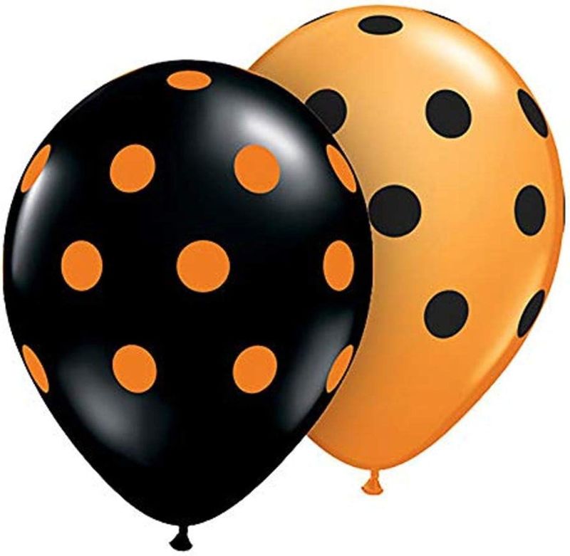 Photo 1 of 11" Black/Orange Big Polka Dots Around Latex Balloons (50ct)