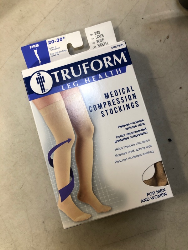 Photo 1 of Truform 20-30 mmHg Compression Stockings for Men and Women, Thigh High Length, Dot Top, Closed Toe, Beige, Large (Pack of 2)