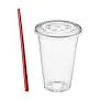 Photo 1 of (100 Sets) 20 oz Clear Plastic Cups with Lids and FREE Straws, Disposable Crystal Clear PET Cups with Flat Straw Slot Lids for Cold Drinks, To Go Iced Coffee, Juice, Soda, Bubble Boba Tea, Smoothie