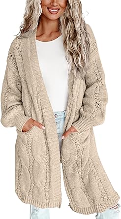 Photo 1 of Imily Bela Womens Oversized Open Front Long Cardigans Cable Knit Long Lantern Sleeve Chunky Sweater Outwear with Pockets OSFM - SEALED 