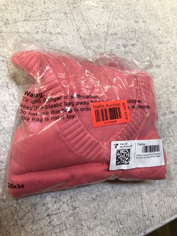 Photo 2 of FOSHOW WOMENS SPRING RUFFLE SHORT SLEEVE SALMON PINK SOFT KNIT SWEATER SIZE L-XL 