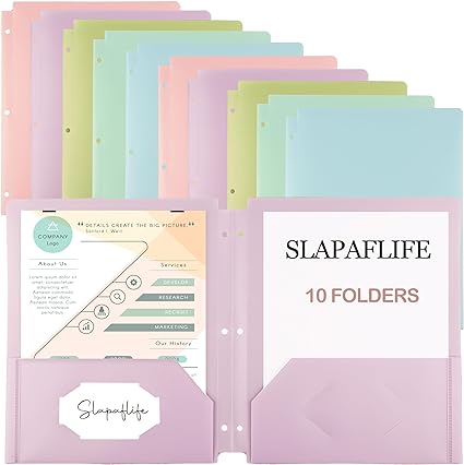 Photo 1 of 
Folders with Pockets 3 Hole Punched,Slapaflife10 pcs Binder Folders with Pockets and Holes, 2 Pocket Folder 3 Hole Punch, Pocket Folders for 3 Ring Binder,5 Designs Pastel Folders
