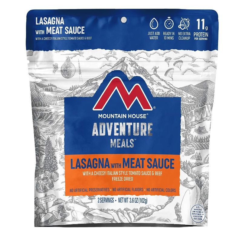 Photo 1 of 1 PACKET Mountain House Lasagna with Meat Sauce | Freeze Dried Backpacking & Camping Food |2 Servings & Chicken Fajita Bowl | Freeze Dried Backpacking & Camping Food | 2 Servings | Gluten-Free Lasagna with Meat Sauce + Chicken Fajita Bowl Pouch -exp - 08/