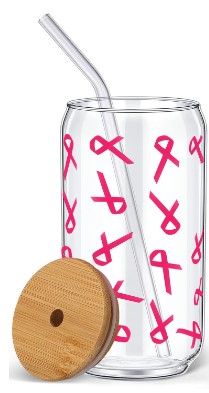 Photo 1 of 16oz breast cancer awareness drinking glasses with straw 
