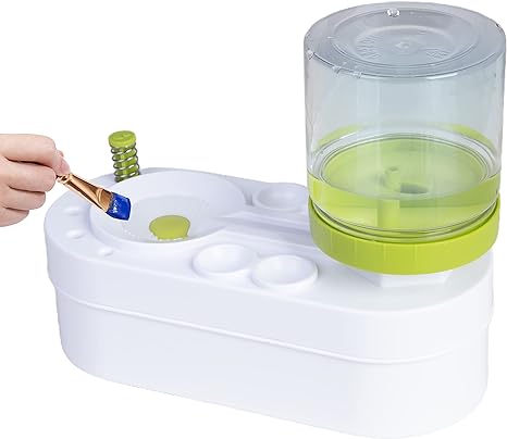 Photo 1 of FINFINLIFE Paint Brush Rinser with 20 Brushes, Paint Brush Cleaner Auto Water Dispensing for Acrylic, Watercolor & Water-Based Paints, Convenient Paint Brush Washer, Painting Water Dispenser, Green