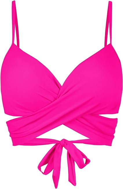 Photo 1 of Women's Retro Twist Ruched Front Molded Pads Criss Cross Wrap Push Up Bikini Swimsuit Tops Only -xx-large 