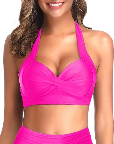 Photo 1 of Tempt Me Women Bikini Top Push Up Swim Top Halter Retro Bathing Suit Top Padded Swimsuit Top Only - large 