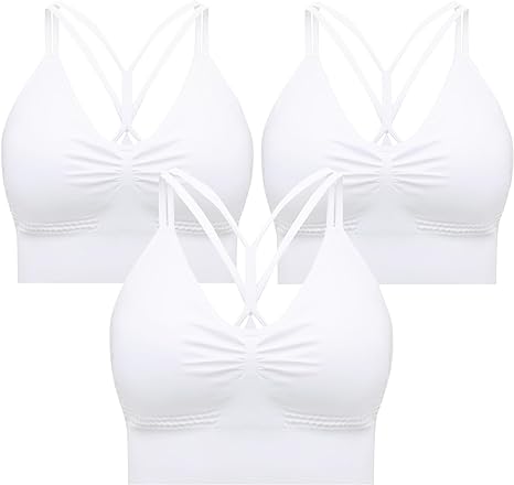 Photo 1 of ZIHUA 3 Pack Sports Bras for Women, Sports Bra Backless Comfort Straps with Removable Chest Pads - white , medium
