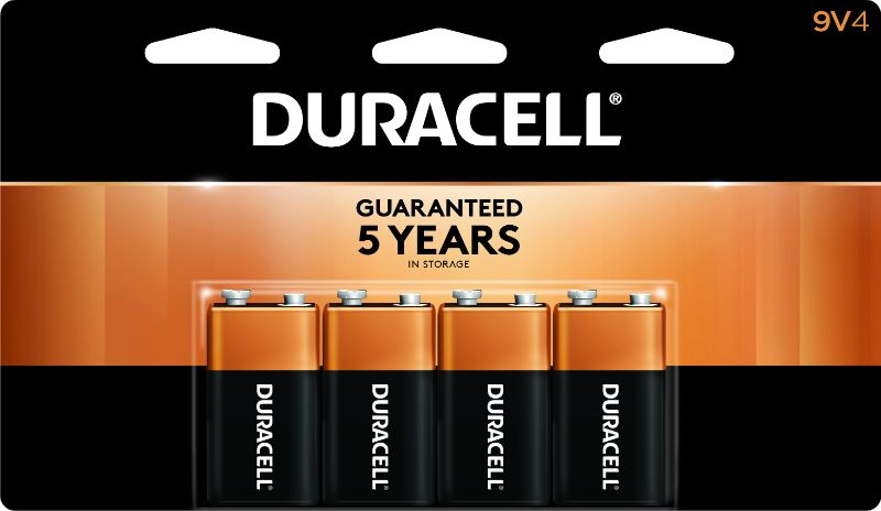 Photo 1 of Duracell Coppertop 9-Volt Alkaline Batteries, Pack of 4, 3 Hang Hole Packaging
