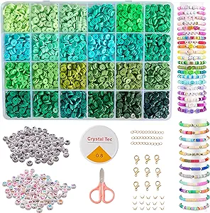 Photo 1 of Clay Beads Bracelet Making Kit, 144 Colors Flat Polymer Friendship Spacer Heishi Beads for Jewelry Making with Letter Beads and Elastic Strings, Crafts Gift for Teen Girls Age 8-12(144 colors)