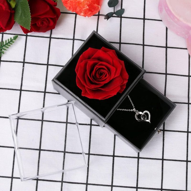 Photo 1 of Womens Rose Gifts for Her,Red Preserved Flowers Rose Gifts for Mom from Daughter Son, Birthday Gifts for Women, Christmas Rose Gifts for Her,Real Rose Flower Gifts with Necklace for Women,Wife,Grandma
