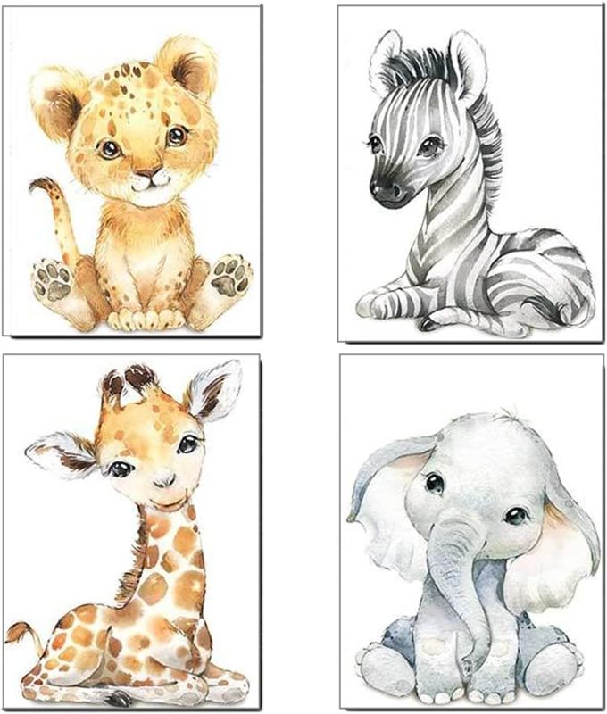 Photo 1 of YOWOCAL Baby Watercolor Animals Wall Art Prints Set of 4 (8x10,Unframed),Tiger Elephant Zebra Giraffe Safari Animals Pictures Nursery Decor Art

