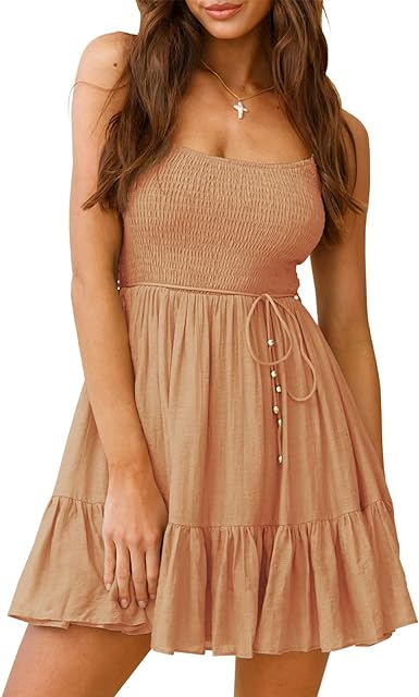 Photo 1 of Dellytop Women's Smocked Spaghetti Strap Mini Swing Dresses Summer Casual Sun Dress -- Size Extra Small
