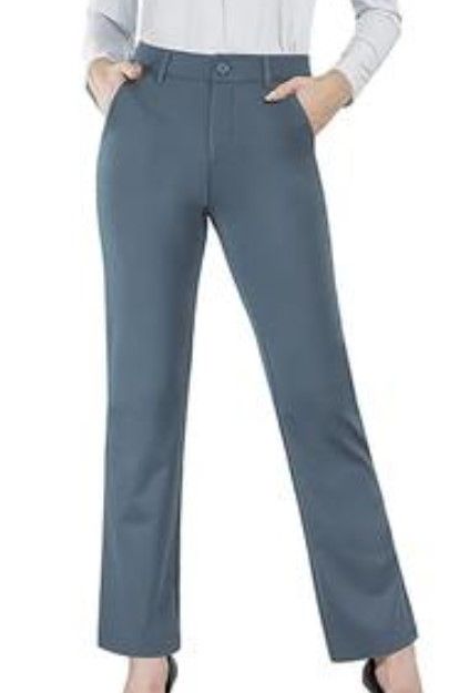 Photo 1 of Bamans Work Pants For Women Yoga Dress Pants Straight Leg Stretch Work Pant With Pockets (Grey Blue, X-Large Long)
