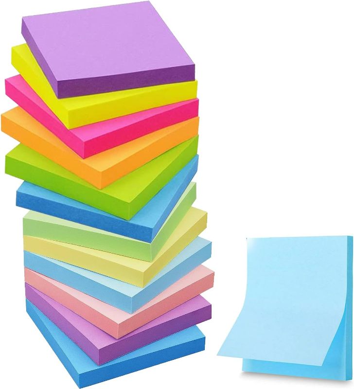 Photo 1 of Sticky Notes 3x3 Inches, 12 Pads Bright Colors Sticky Notes,Colorful Sticky Notes, Self-Stick Note Pads, Sticky Notes Bulk - 12 Pads,50 Sheets/Pad (12Pack)
